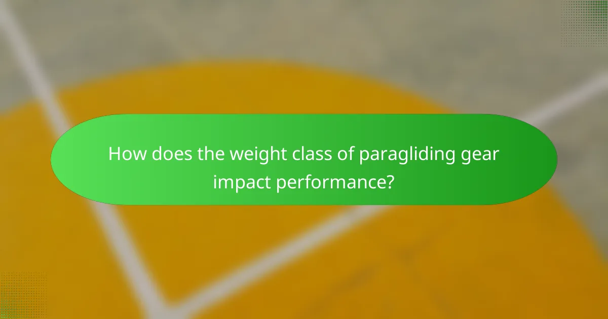 How does the weight class of paragliding gear impact performance?